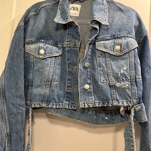 Zara Women's Distressed Blue Jean Jacket